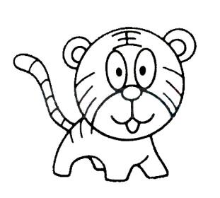 卡通可爱小老虎简笔画的画法图片大全素描-www.qqscb.com