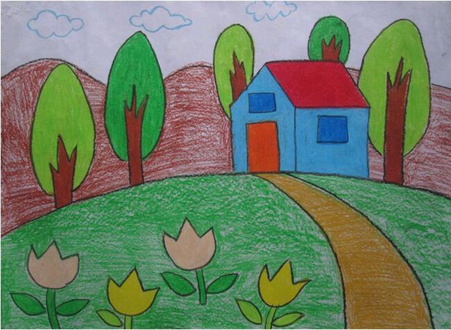 卡通漂亮的小房子儿童画画图片大全-www.qqscb.com