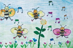 快乐的小蜜蜂唱歌儿童蜡笔画图片彩铅素描