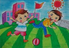 卡通小男孩踢足球儿童蜡笔画图片教程素描