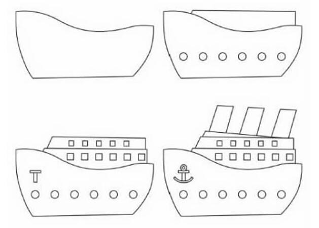 大轮船的画法 简笔画大轮船图片教程素描-www.qqscb.com