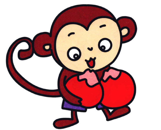 偷吃桃子的小猴子简笔画图片大全彩图-www.qqscb.com