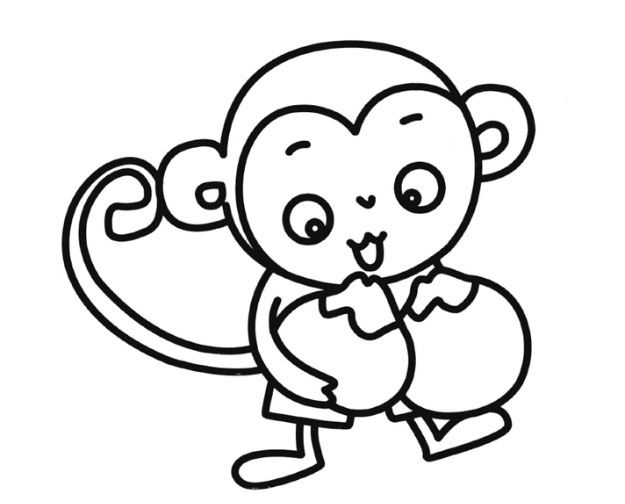 偷吃桃子的小猴子简笔画图片大全彩图-www.qqscb.com