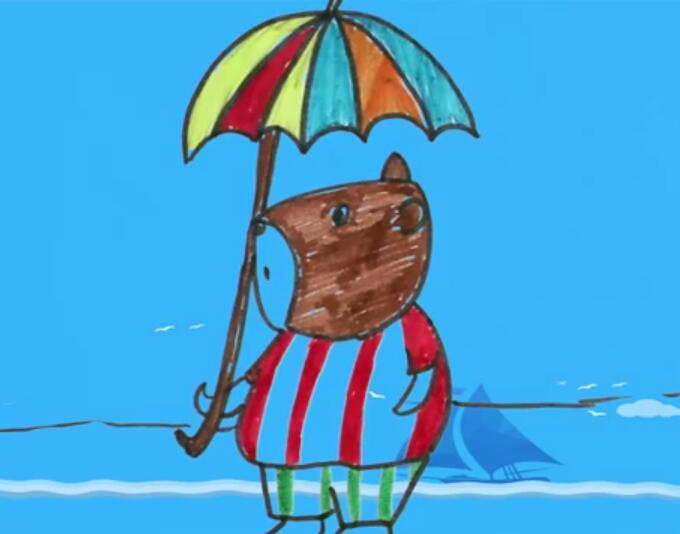 儿童简笔画打伞的小熊的画法图片大全-www.qqscb.com