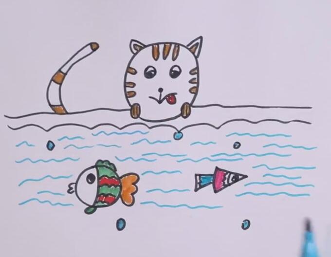 儿童简笔画嘴馋小猫咪画法视频教程-www.qqscb.com