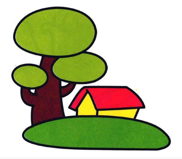 简笔画树下小木屋的画法图片大全彩色素描-www.qqscb.com