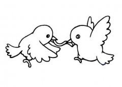两只可爱小鸟争吃虫子简笔画图片教程