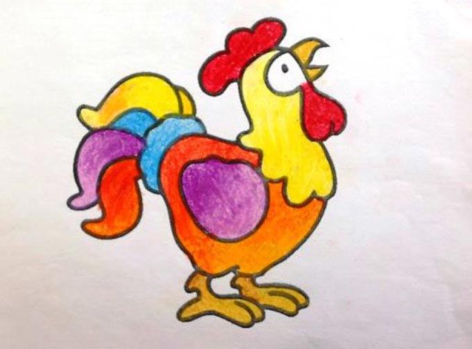 大公鸡怎么画公鸡涂色蜡笔画图片-www.qqscb.com