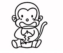 吃水蜜桃子的小猴子简笔画图片步骤素描