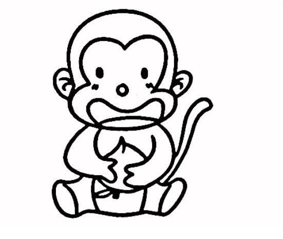 吃水蜜桃子的小猴子简笔画图片步骤素描-www.qqscb.com
