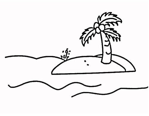 海滩风光画画 椰子树简笔画图片素描-www.qqscb.com