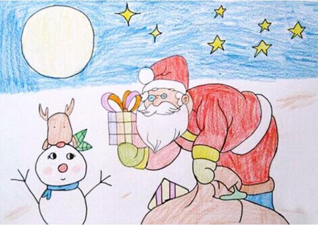 圣诞老人儿童画图片 圣诞节送礼物画画-www.qqscb.com