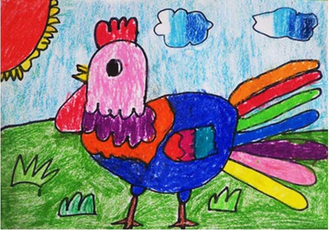 卡通公鸡怎么画 美丽的公鸡儿童画图片素描-www.qqscb.com