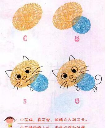 卡通小猫咪手指画的画法 小猫手印画步骤-www.qqscb.com