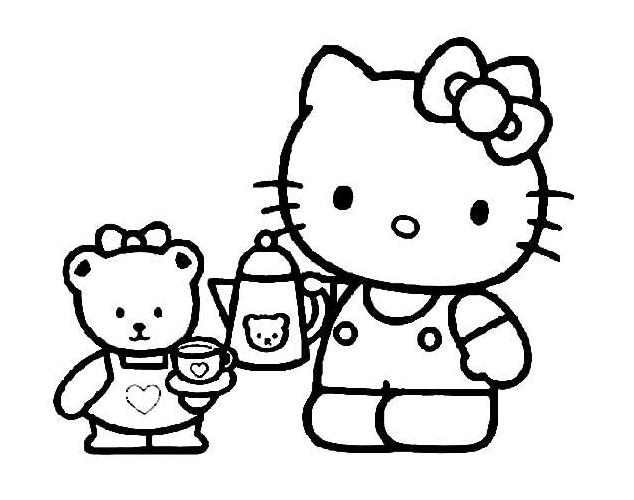 kitty猫的画法 kitty猫和小熊简笔画图片-www.qqscb.com