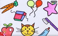 涂色彩怎么画星星苹果和猫咪简笔画视频