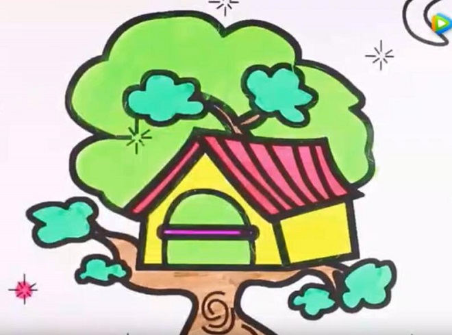 大树简笔画法 房子图片