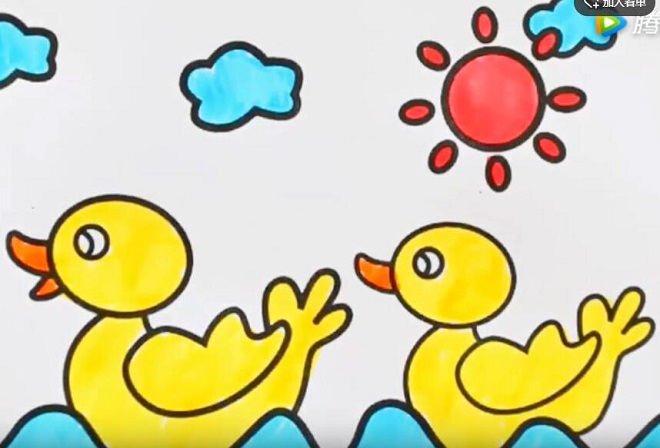 怎么画游泳的小鸭子 河里小鸭子简笔画视频教程-qqscb.com