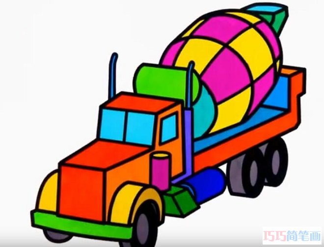 搅拌车怎么画 泥头车的简笔画视频教程-qqscb.com