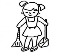 五一劳动节小女孩做家务扫地简笔画图片