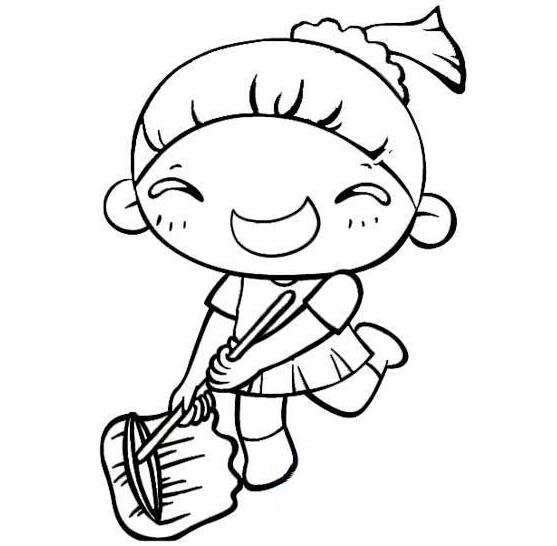五一劳动节小女孩做家务扫地简笔画图片-www.qqscb.com