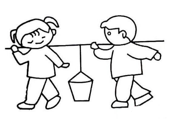 五一劳动节帮忙做家务 挑水的简笔画图片-www.qqscb.com