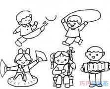 庆祝六一儿童节小朋友们唱歌跳舞的简笔画图片