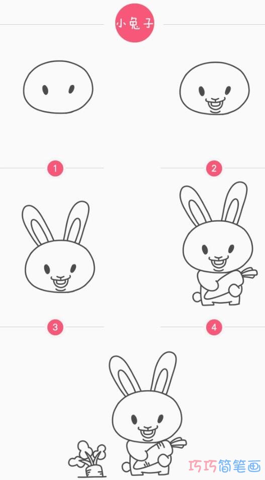 小白兔拔萝卜怎么画 兔子的画法简笔画图片