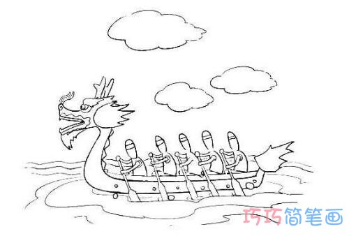 划龙舟比赛简笔画图片 端午节习俗赛龙舟的画法