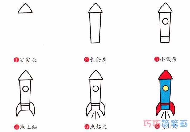 涂颜色火箭的画法 火箭简笔画怎么画分步骤