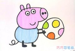 玩皮球的乔治怎么画 涂色小猪佩奇简笔画图片