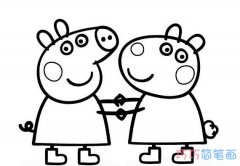 小猪佩奇和小羊苏西的简笔画画法图片