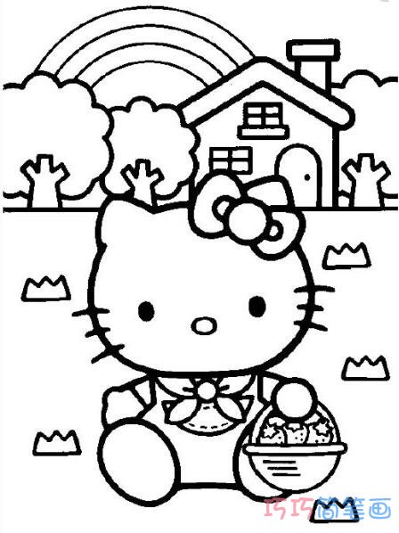 采摘草莓的kitty猫怎么画 凯蒂猫的画法教程