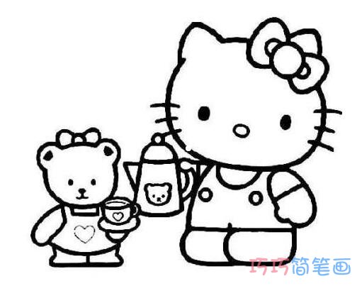 泰迪小熊和kitty猫的简笔画图片 怎么画凯蒂猫