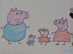 小猪佩奇一家人 猪爸爸猪妈妈和乔治简笔画涂色