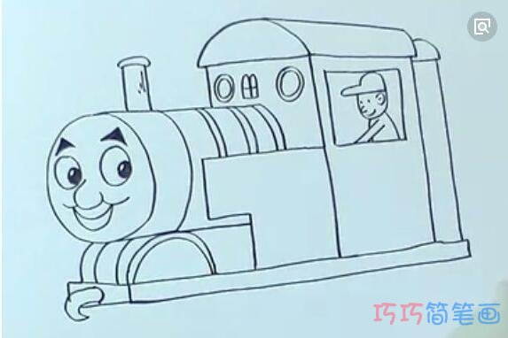 卡通托马斯小火车简笔画步骤图_怎么画托马斯火车