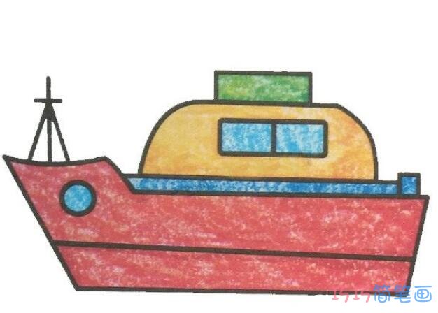 简单涂色轮船怎么画_卡通轮船简笔画图片