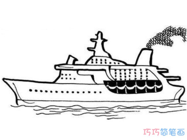 海上行驶的大轮船怎么画_轮船简笔画图片