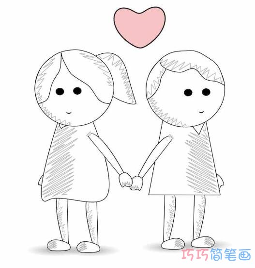 七夕情人节一对卡通情侣的画法图片