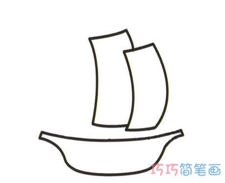 简单帆船简笔画的画法步骤三