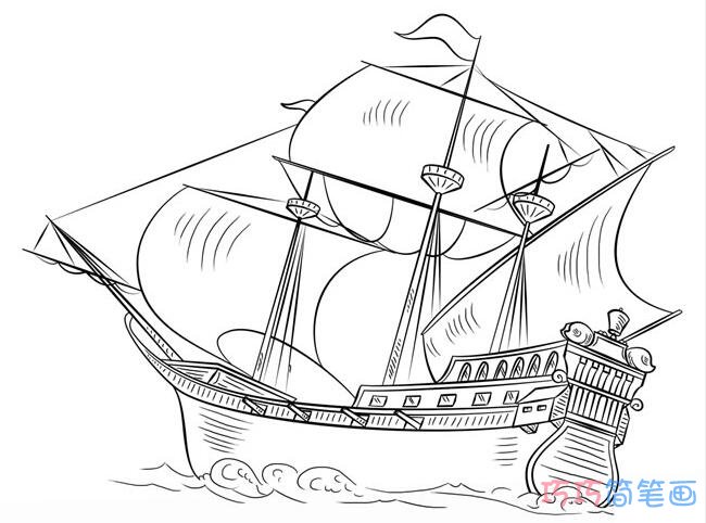 儿童大帆船怎么画素描_卡通帆船简笔画图片
