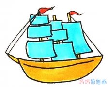 儿童彩色帆船怎么画简单_卡通帆船简笔画图片