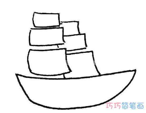 儿童帆船的画法步骤涂色彩步骤三