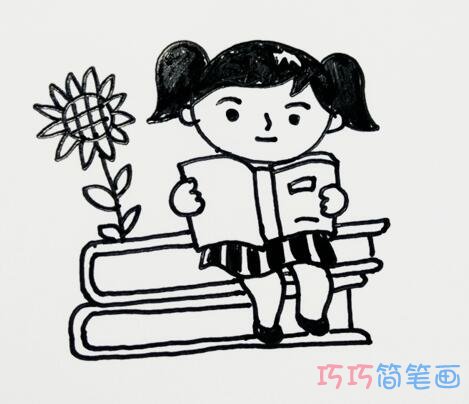 怎么画看书的可爱小女孩_小女孩简笔画图片