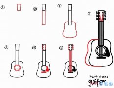 卡通吉他的画法步骤简单_吉他简笔画图片