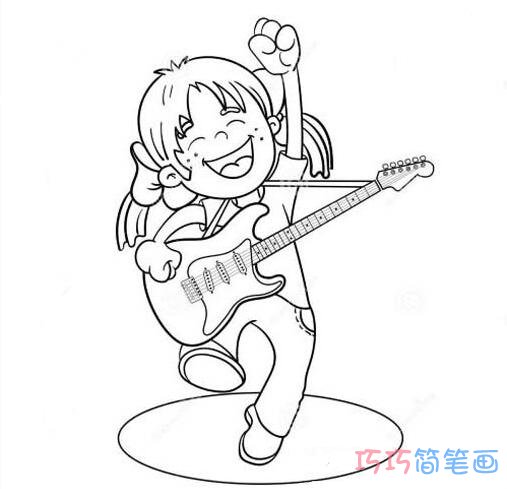 小女孩弹奏吉他的画法_吉他简笔画图片
