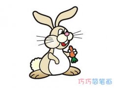 小白兔吃萝卜怎么画步骤(彩色)_兔子简笔画图片