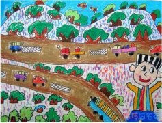 小学绿色环保主题公路儿童画_绿色家园图片