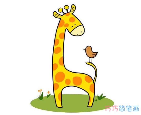 长颈鹿的画法带颜色_长颈鹿简笔画图片