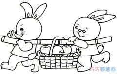 两只小白兔抬苹果怎么画_兔子简笔画图片